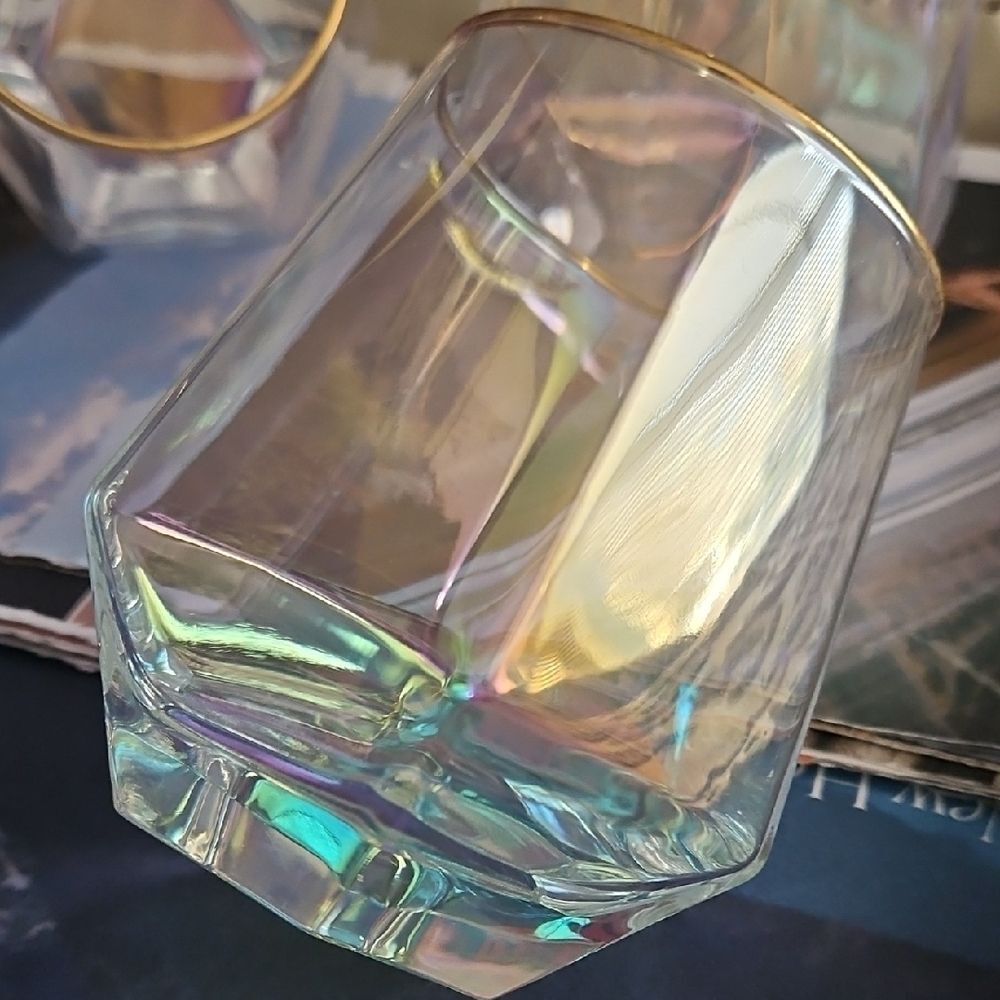 Iridescent Geometric Glasses with Gold Rim - Picture 3 of 6